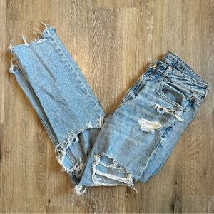 American Eagle Outfitters Ripped Distressed Light Blue Straight Leg Mom Jeans